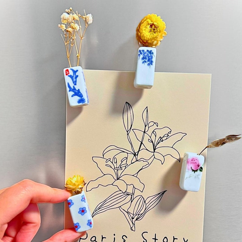 Mini Ceramic Vase Fridge Magnets – Japanese Aesthetic Decor (pack of 4)