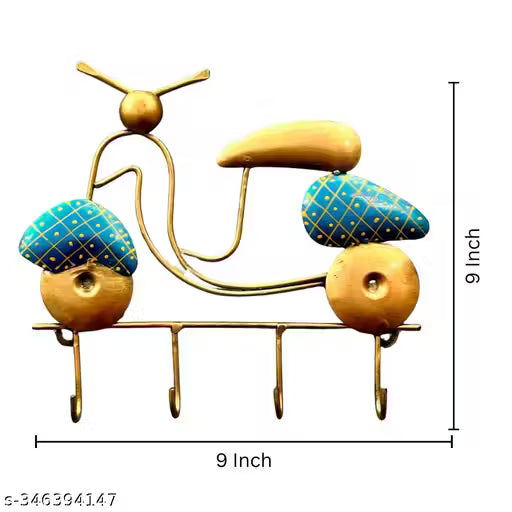 Scooter Shaped Iron Wall Key Holder with 4 Hooks